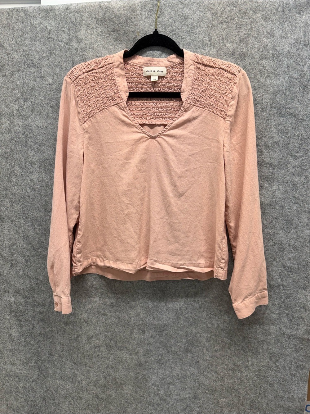 cloth & stone Blush Pink Smocked Yoke Long Sleeve Top - Womens XS - Cottagecore